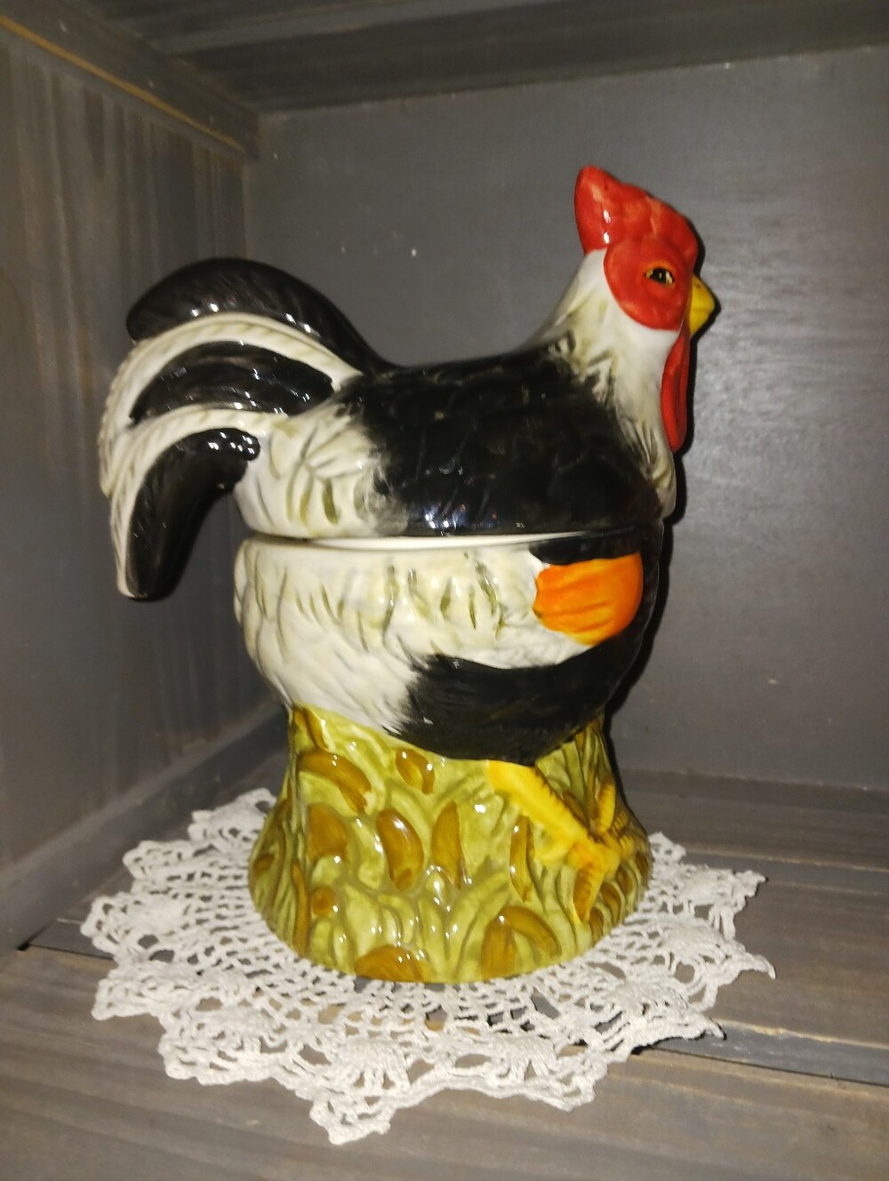 Rooster Ceramic Cookie Jar - Black & White